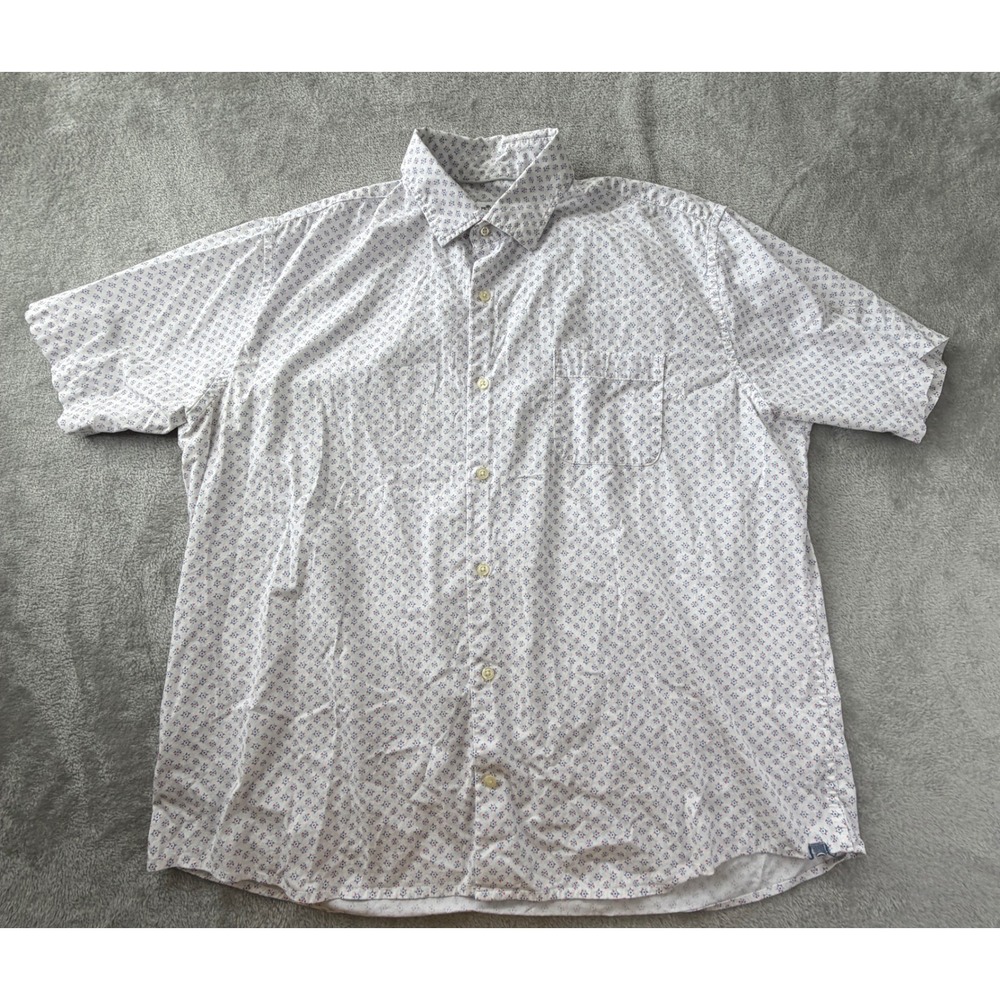 Peter Millar Button Down Shirt Mens XL White Geometric Print Short Sleeve